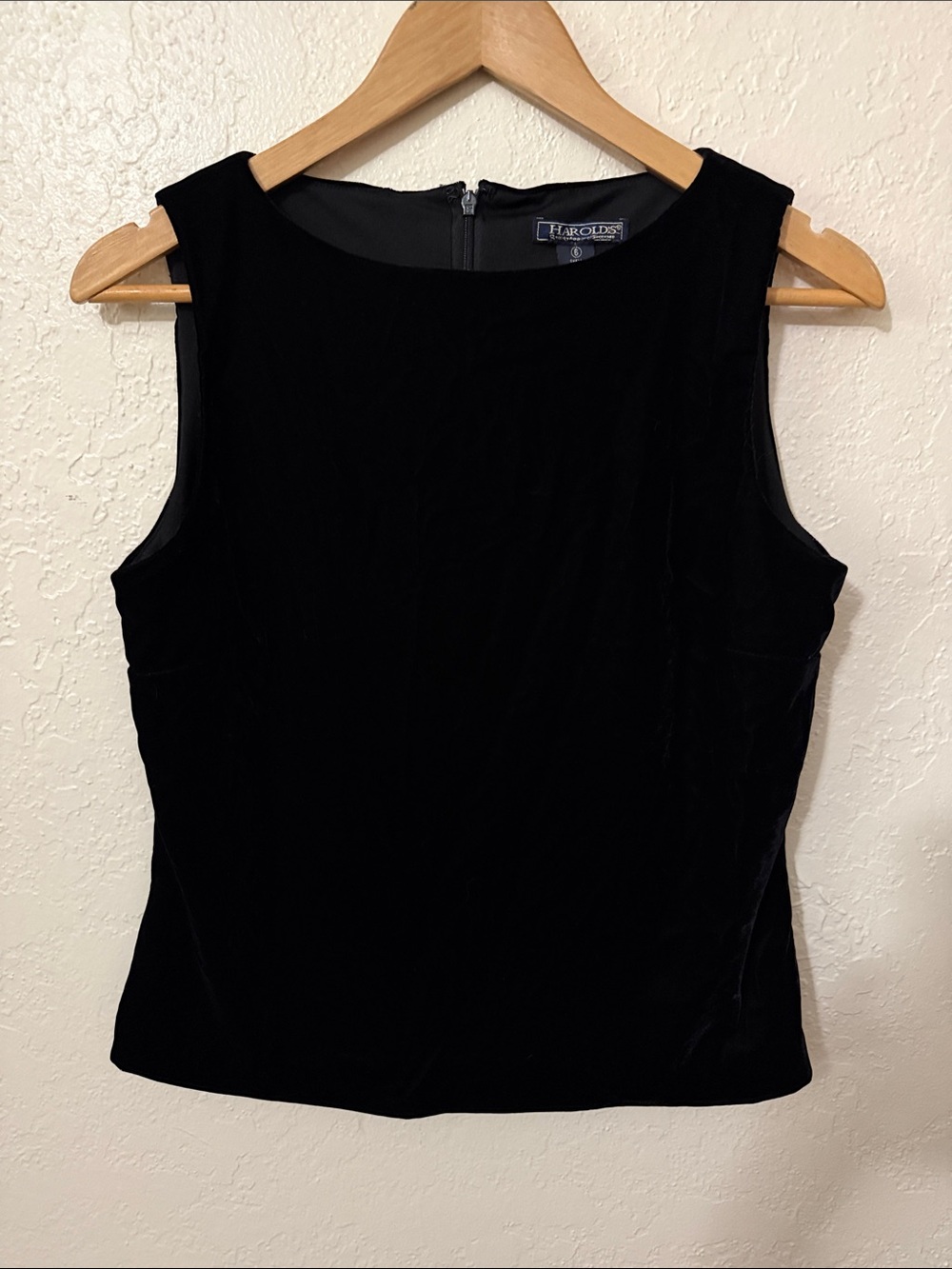 Vintage 90s Harold's Black Stretch Velvet Knit Vest Tank Top Size 6